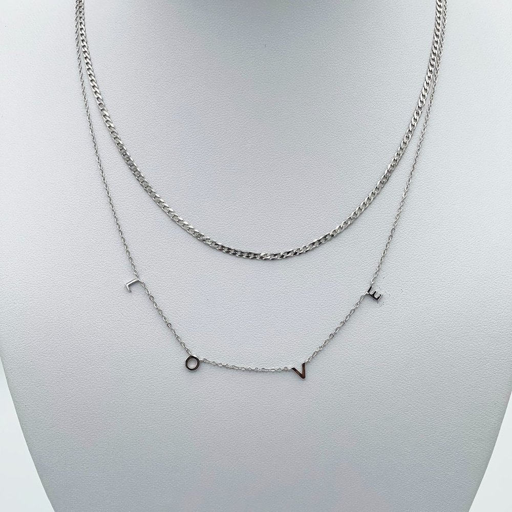 Charm " L O V E " Necklace with Curb Chain